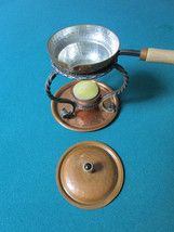 INDIVIDUAL CHOCOLATIER FONDUE COPPER ON STAND AND TRAY ROPED STAND - $74.25