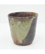 Hand Glazed Pottery Clay Tumbler Cup Planter Drip Glaze Green Black Brow... - £27.52 GBP