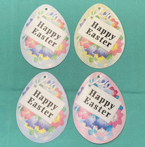 Set of 4 vintage Easter egg cardstock decorations with flowers &amp; animals 5&quot; X 3&quot; - £2.37 GBP