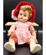 Vtg Ginny Baby Vogue Doll 19&quot; Pink Dress Apron Strawberry Blond Hair Blu... - $56.16 CAD