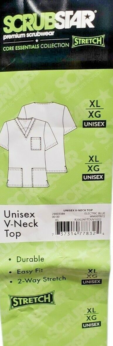 Primary image for Scrubstar Pullover Uniform Top Shirt Unisex V-Neck Electric Blue Stretch XL/XG