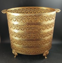 Hollywood Regency MCM Gilded Metal Trash Can, 1960’s  Wastebasket Bin 12... - $79.20