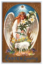 Angel Star Lamb Easter Greeting Gilt Embosed DB Postcard L17 - £4.09 GBP
