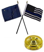 RFCO Alaska State USA Police Blue 4&#39;&#39;x6&#39;&#39; Flag Desk Set Table Stick Gold Base Be - £3.05 GBP