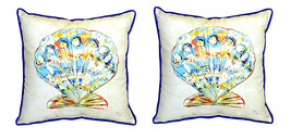 Pair of Betsy Drake Teal Scallop Small Pillows 12 X 12 - £55.37 GBP