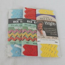 Lot of 3 Wrights Medium Rick Rack New Sealed 2.5 Yards Each Lt Blue Red Yellow - £6.16 GBP