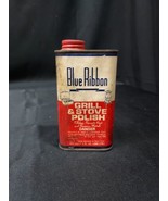 VTG Blue Ribbon Grill Stove Polish 8oz Metal Tin Oil Can Paper Label Adv... - €8,24 EUR