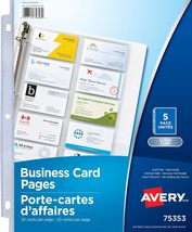 Avery Business Card Pages, Clear, Fits 2.5" x 3" Cards, 5 Sheets/Pack (75353) - $4.22
