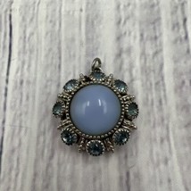 Vintage Avon Moon Magic Blue Moonglow Cabochon &amp; 8 Rhinestone Pendant On... - $22.99