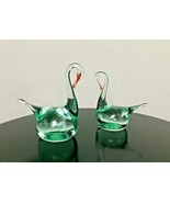 Pair of Vintage clear crystal glass Swans, vintage green glass swan figu... - £23.95 GBP