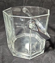 Elegant Vintage Crystal Octagon Ice Bucket Chrome Handle Marked France - £28.44 GBP