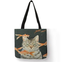Custom Creative Cat Oil Painting Print Tote Bag For Women Lady Casual Handbags S - £11.53 GBP
