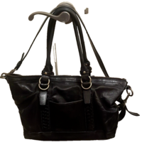 Cole Haan Satchel Bag black crossbody strap inner pockets zipper hobo gold - $639.77 MXN