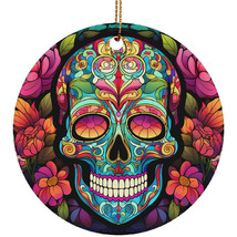 Head Human Sugar Skull Stained Glass Flower Ornament Christmas Gift Tree Decor - $15.79