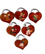 Set Of 6 Metal Christmas Tree Ornaments Heart Shape Rustic Vintage Tin H... - $19.95