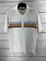 Travis Mathew Golf White Polo Shirt Medium Stripes Pima Cotton Polyester - £13.22 GBP