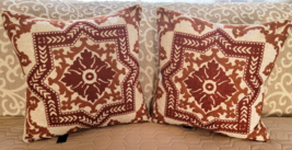 NWT Pair Sheffield Home Decorative Pillows Feather Fill 20x20 Ivory Orange Rust - £28.41 GBP