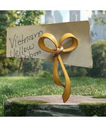 Vintage Goldtone Brooch Yellow Ribbon Bow Enamel Lapel Hat Vest Pin Comb... - $173.53 MXN