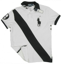 NEW $125 Polo Ralph Lauren Polo Shirt!  White With Black Big Pony &amp; Sash Stripe - £55.29 GBP