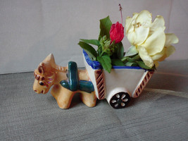Donkey Pulling Cart Vintage Small Porcelain Planter Figurine 1940s Made in Occup - £19.65 GBP