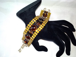 Juliana Crystal Rhinestone Bracelet Vintage Amber Marquis Cabochons Yellow Swaro - £75.85 GBP