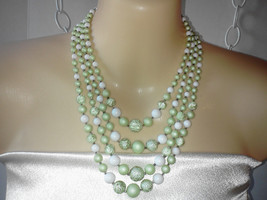 Multi Strand Bead Necklace Vintage Japanese Glitter Sugar Beads MINT Pale Green - £41.92 GBP