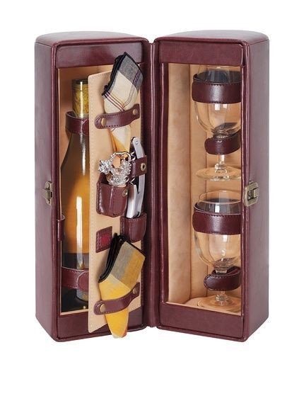 Picnic Time Single Bottle Wine Case, with Wine Service for two, Faux Leather - $84.14