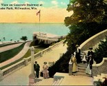 Vtg Cartolina 1912 Vista Su Cemento Scalinata Presso Lago Park Milwaukee... - $13.50