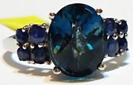 London Blue Topaz Oval & Kanchanaburi Blue Sapphire Ring, 925, Size 9, 5.20(Tcw) - £99.55 GBP