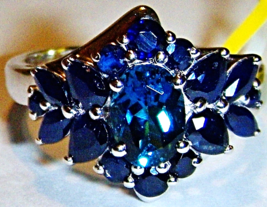 London Blue Topaz Oval &amp; Kanchanaburi Blue Sapphire Ring, 925, Size 9, 2.60(Tcw) - £86.99 GBP