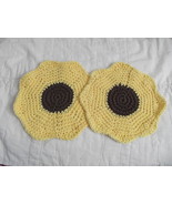 SET OF 2 HAND CROCHETED DISH CLOTHS BLUE/MULTI COLORED AND  WHITE WASH C... - £7.06 GBP