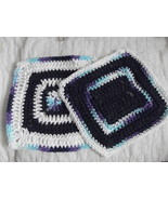 SET OF 2 HAND CROCHETED DISH CLOTHS NAVY BLUE, MIXED BLUES &amp;  WHITE WASH... - £6.32 GBP