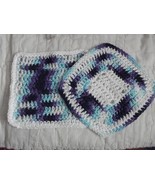 SET OF 2 HAND CROCHETED DISH CLOTHS  MIXED BLUES &amp;  WHITE WASH CLEAN - £6.32 GBP