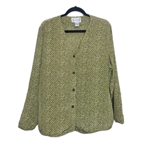Vtg. Diane Von Furstenberg Large Green Silk Assets Blouse Button Front Shirt - £32.14 GBP