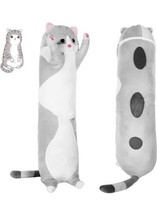 Leyoso Grey Long Cat Plush Body Pillow Kawaii Cat Stuffed Toy, Cute Soft Plush A - £15.74 GBP