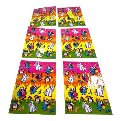 Vintage Big Lot 6 sheets Halloween Lisa Frank stickers PANDA GHOSTS S256 READ - $93.49