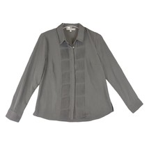DANIEL RAINN Front Pleats Gray Button Up Blouse Petite Small, Faux Silk ... - £13.76 GBP