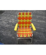 Vintage Orange/Yellow Vinyl Plastic Aluminum Folding Lawn Beach Chair - £38.88 GBP