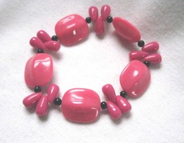Stretch Bracelet Dark Pink & Black  Acrylic Beads Scrap Ditty Upcycled - £5.16 GBP