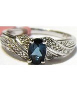 LONDON BLUE TOPAZ OVAL SOLITAIRE &amp; WHITE TOPAZ BAND RING, 925, SIZE 6, 0... - £23.59 GBP