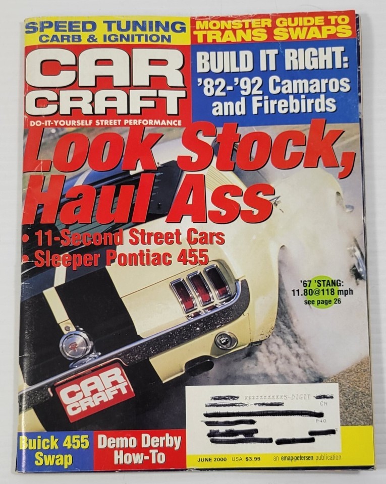 PV) Car Craft Magazine June 2000 Chevy Camaro Pontiac Firebird Ford Mustang - $5.93