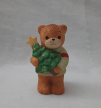 Lucy & Me 2" Bear Holding Christmas Tree With Gold Star ~ Lucy Rigg ENESCO 1985 - $16.78