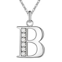 Initial B with Crystals Pendant Necklace Sterling Silver - $12.29