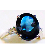 LONDON BLUE TOPAZ OVAL &amp; WHITE TOPAZ RING, PLATINUM / SILVER, SIZE 7, 6.... - $137.20 CAD