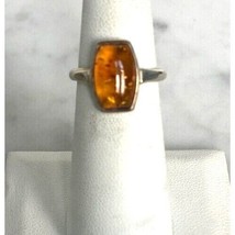 925 Sterling Silver And Amber Ring Size 6 Sky - £28.45 GBP