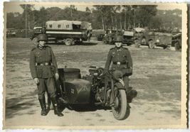 German WWII Photo Wehrmacht Soldiers &amp; Motorcycle with Sidecar 01800 - $14.99