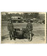 German WWII Photo Wehrmacht Soldiers &amp; Motorcycle with Sidecar 01800 - £11.72 GBP