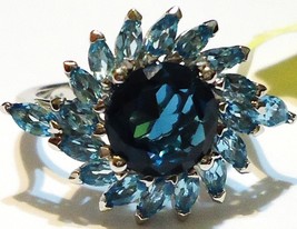 London Blue Topaz Round &amp; Blue Topaz Cocktail Ring, 925 Silver, Size 8, 5.00(Tcw - £99.65 GBP