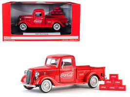1937 Ford Pickup Truck Coca-Cola Red w 6 Bottle Carton Accessories 1/24 Diecast - £51.16 GBP