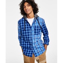 Sun + Stone Men&#39;s Snyder Regular-Fit Patchwork Plaid Hooded Shirt Blue C... - $19.99